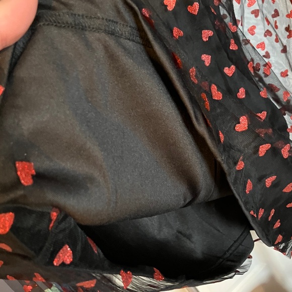 Shein Valentine Sparkle Hearts Long Sleeve Sheer Top Red & Black L - Picture 5 of 6